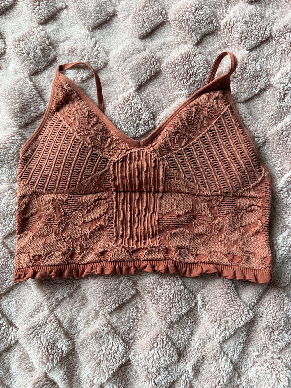 Lace-Detail Cropped Tank Top - Rust